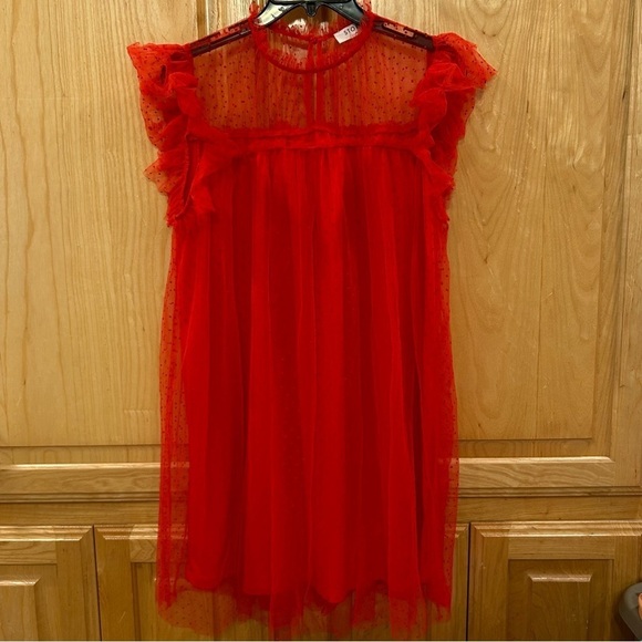 Storia Red Ruffled Tulle Dress - Picture 3 of 13
